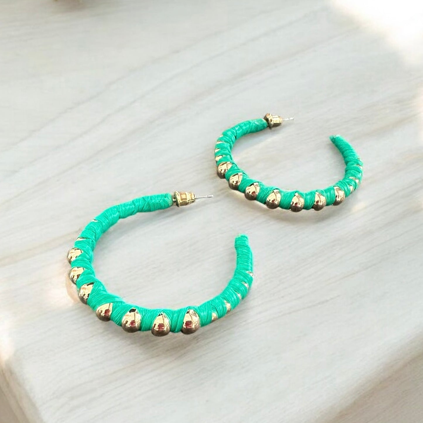 Raffia Gold Accented Hoops