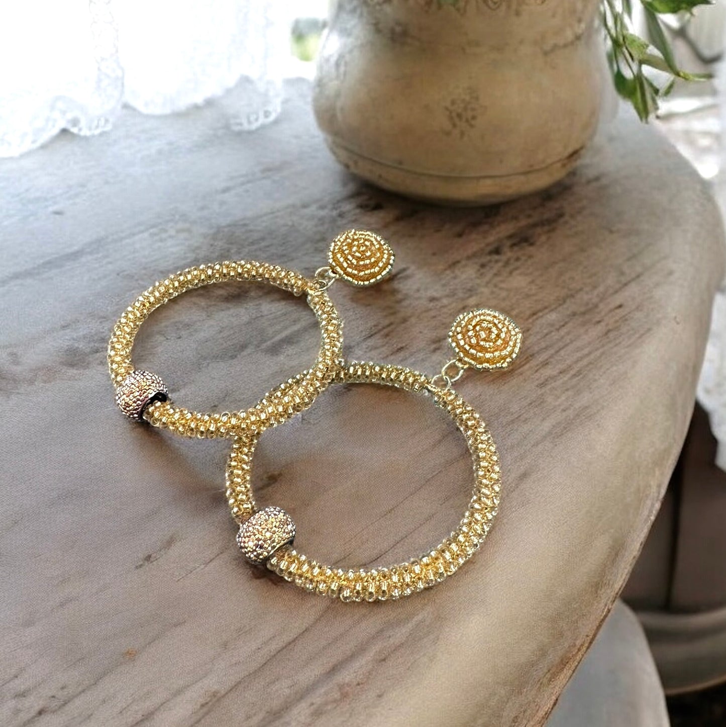 Gold Seed Beaded Earrings