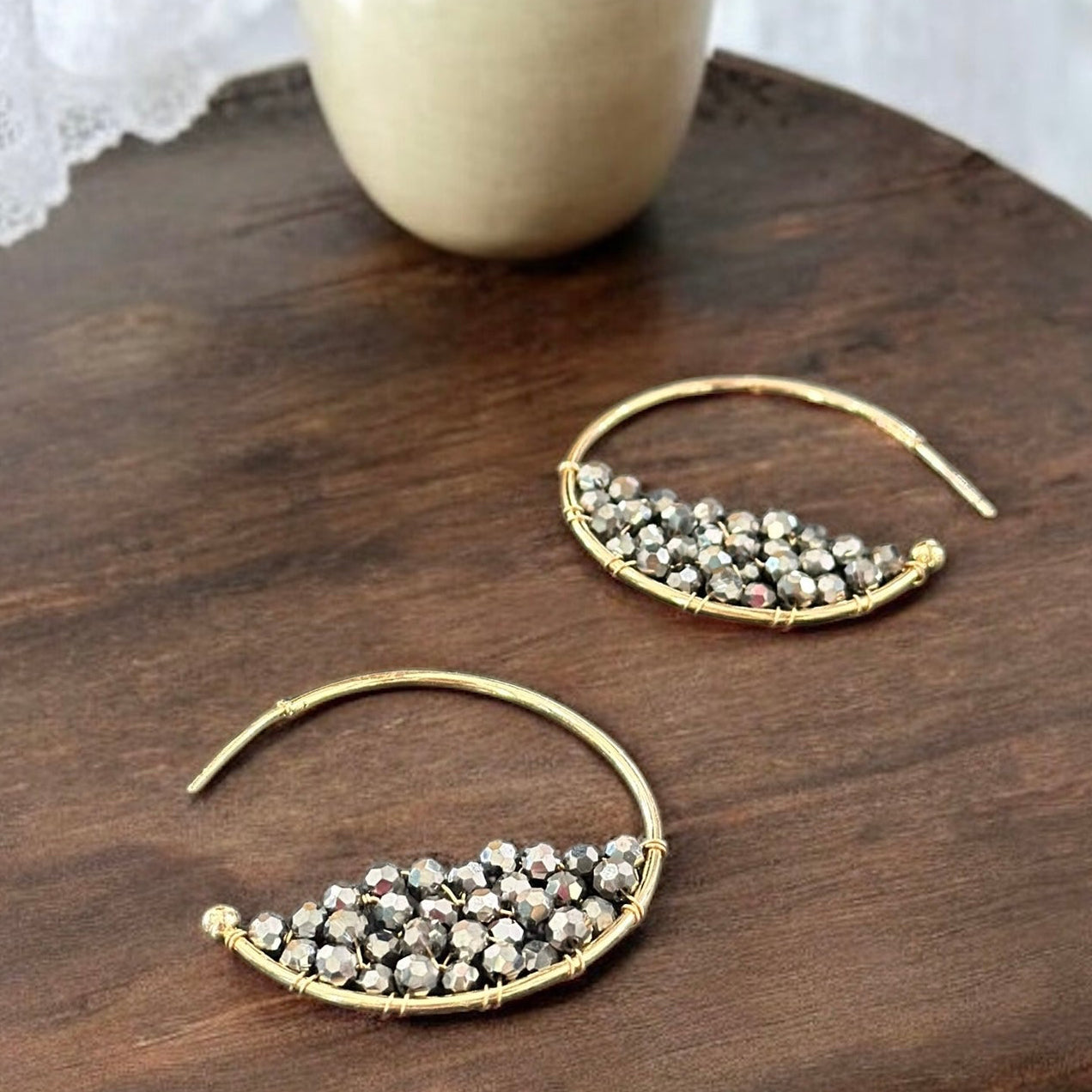 Gold Wire Wrapped Beaded Earrings