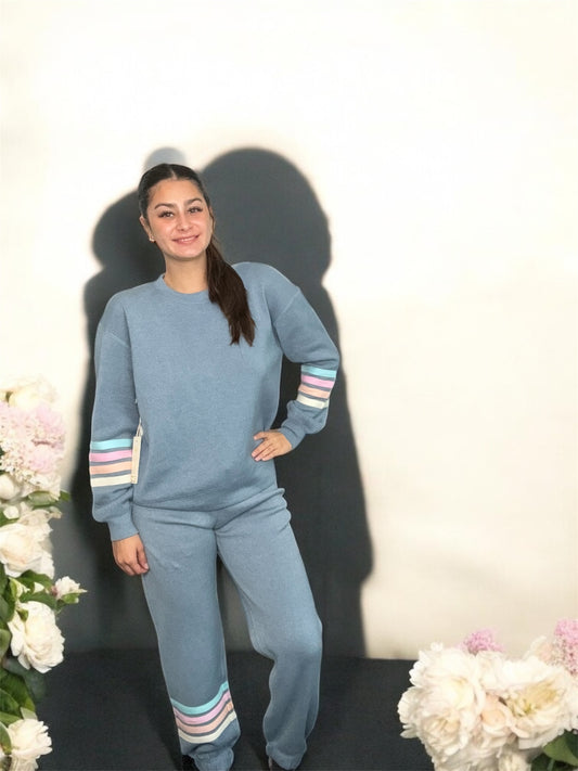 Denim w/pastel stripes joggers