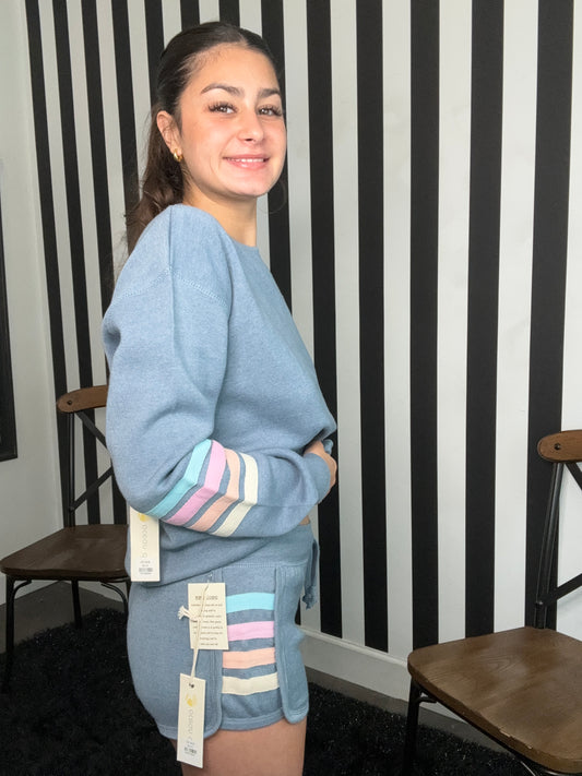 Denim w/pastel stripes shorts