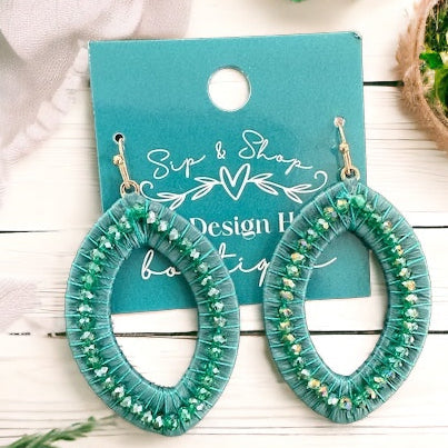 Beaded Teal Teardrop Earrings