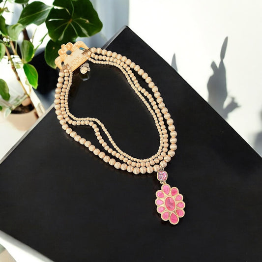 Pearlized Fancy Oval Necklace with Austrian Crystal