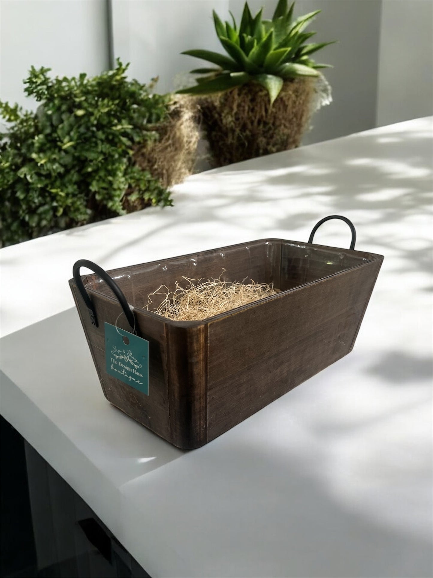 Wooden Basket Home Decor with Metal Handles