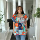Blue Tropical Printed Square Neck Babydoll Blouse