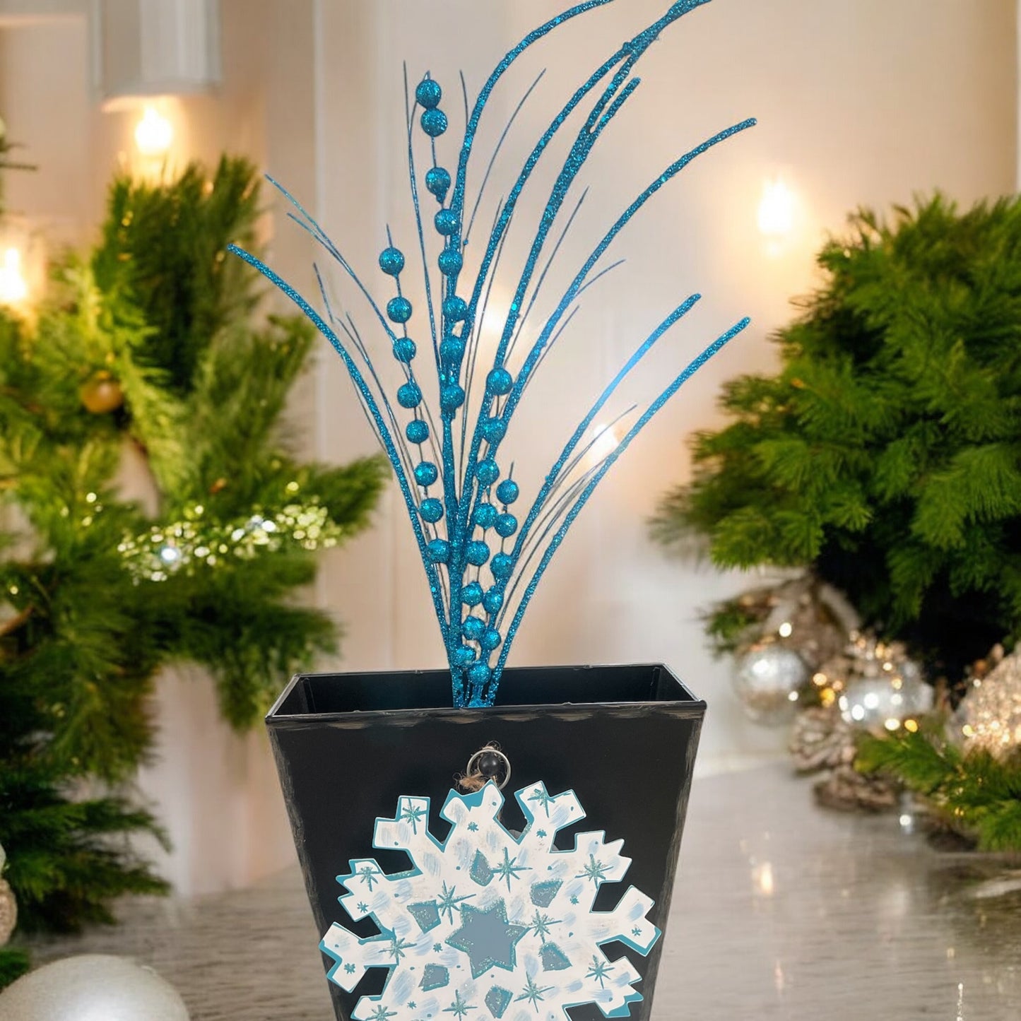 Turquoise Glittery Branch Stem Decor
