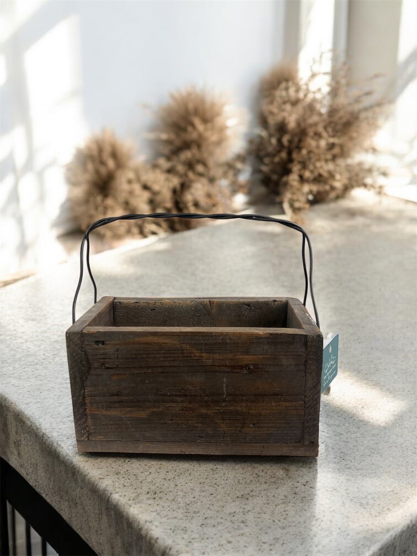 Rustic Wooden Box Home Decor with Wire Handle