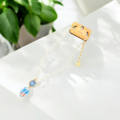 Ceramic Flower Charm Necklace with Austrian Crystal