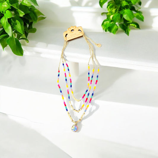 Faceted Multicolor Bead Necklace with Austrian Crystal