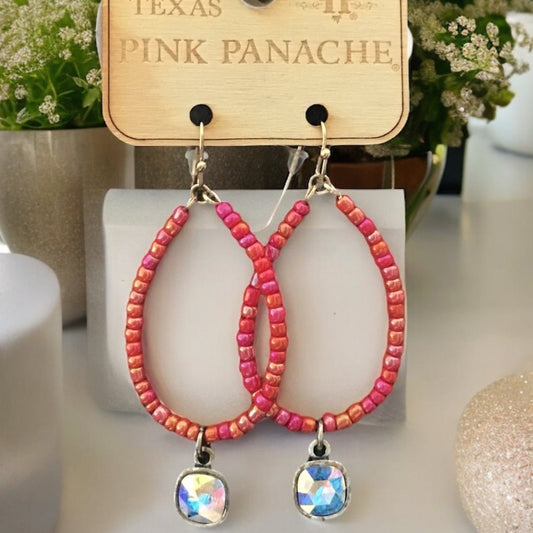 Red Beaded Teardrop Earrings