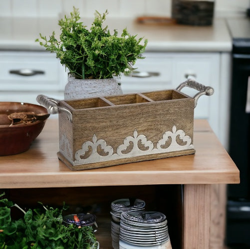 Heritage Inlay Wood Flatware Caddy