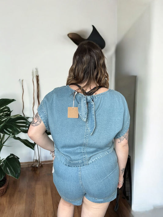 High Waist Chambray Mini Shorts