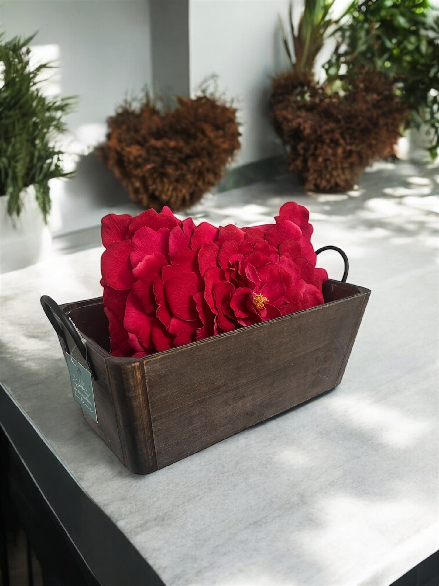 Wooden Basket Home Decor with Metal Handles