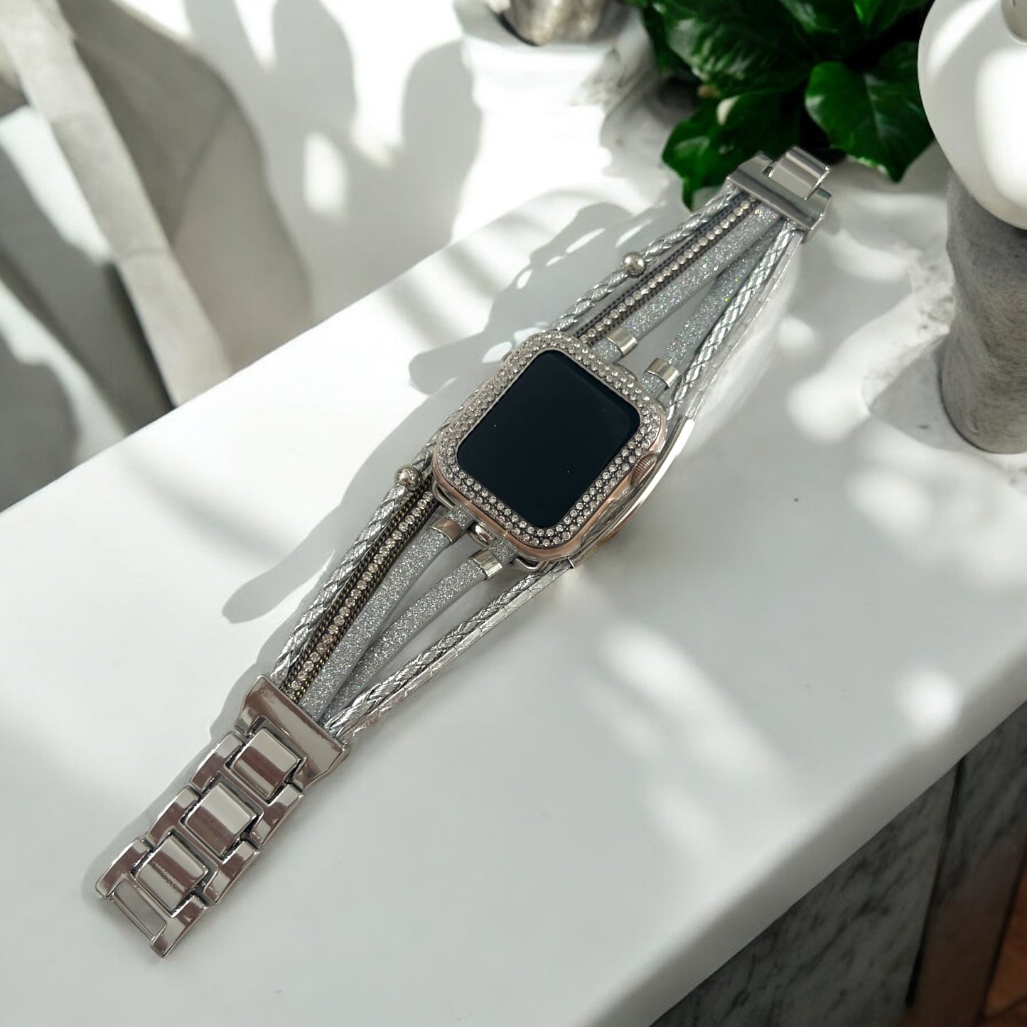 Apple Watch Rhinestone Bands with Stacked Bracelet Accent