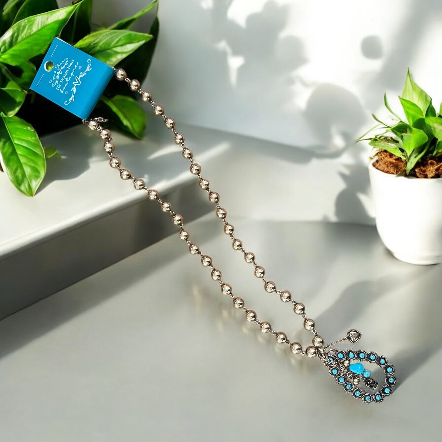 Bronze Turquoise Beaded Necklace with Charms