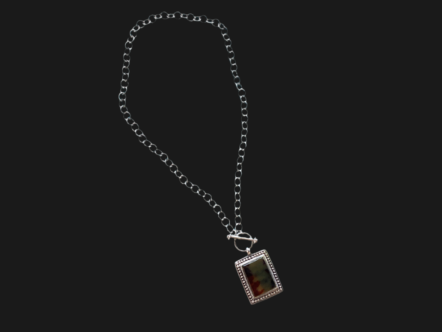 Vintage Sterling Silver Rectangle Tigers Eye Pendant Chain Necklace