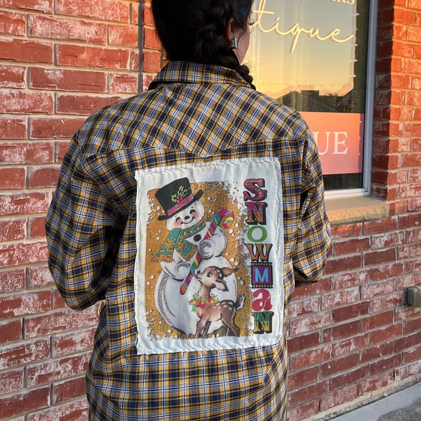 Yellow Snowman Patch Flannel