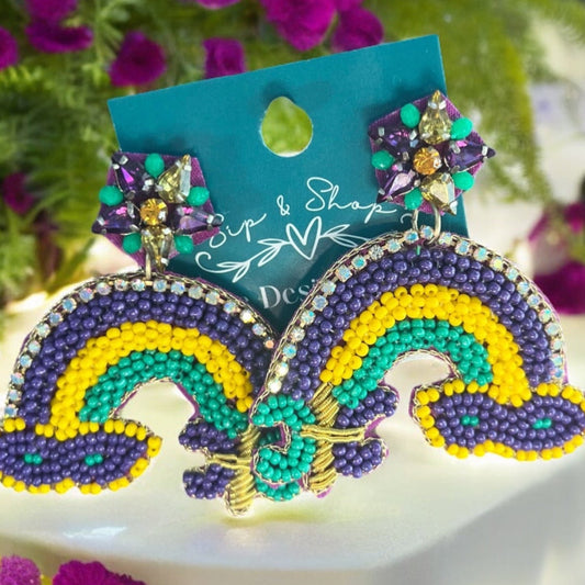 Mardi Gras Rainbow Beaded Earrings