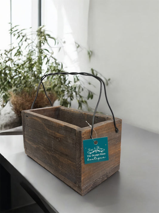 Rustic Wooden Box Home Decor with Wire Handle