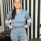 Denim w/pastel stripes shorts