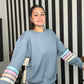 Denim w/pastel stripes Crewneck