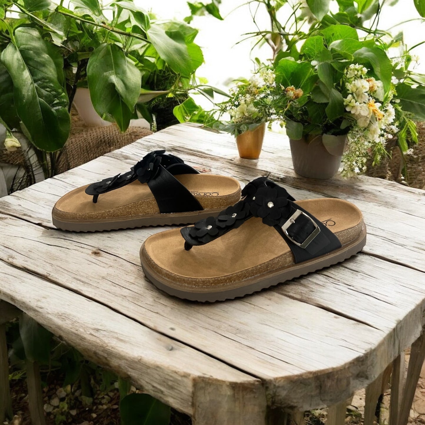 Bless Her Heart Black Flower Sandals