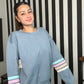 Denim w/pastel stripes Crewneck