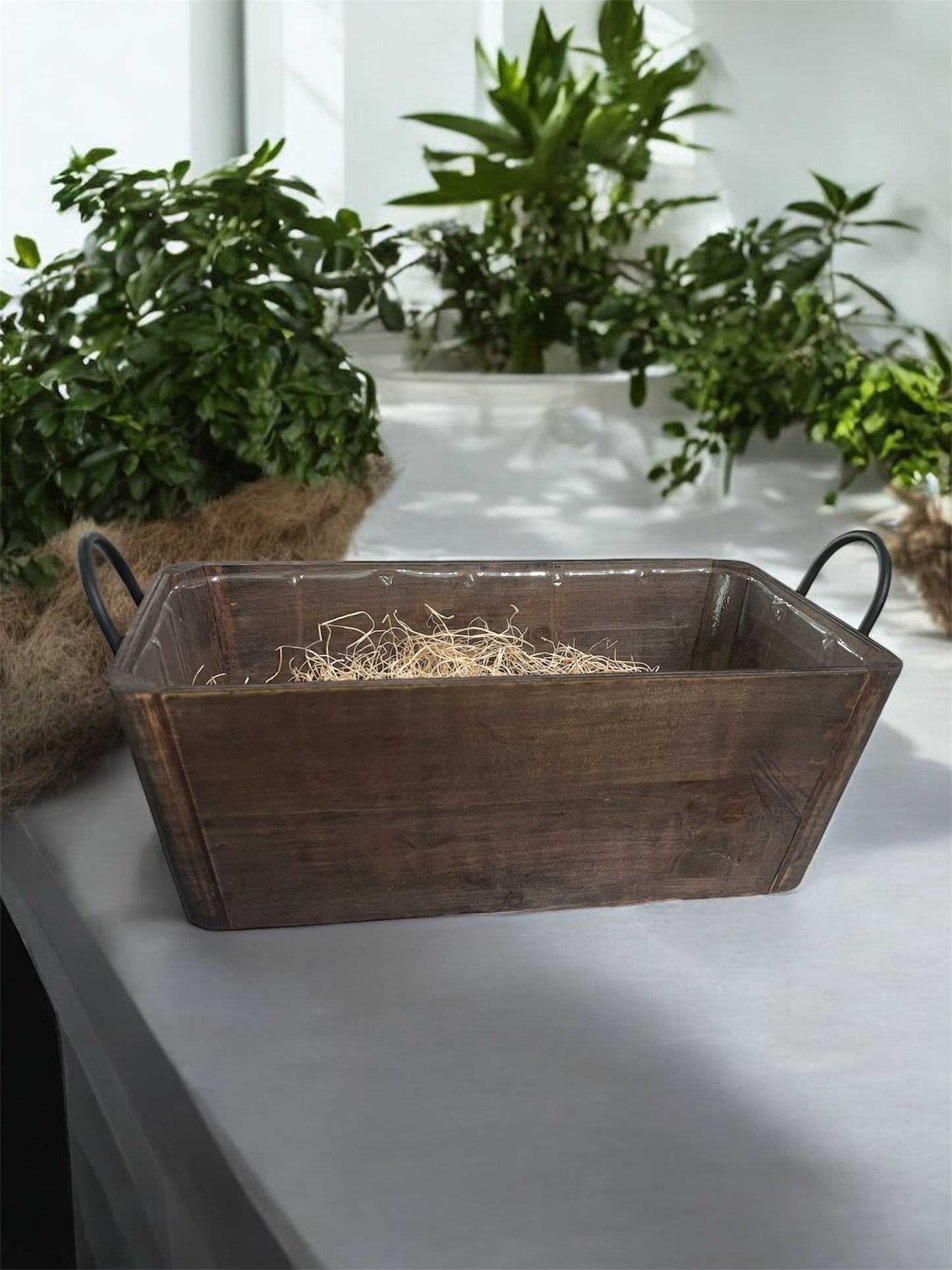 Wooden Basket Home Decor with Metal Handles