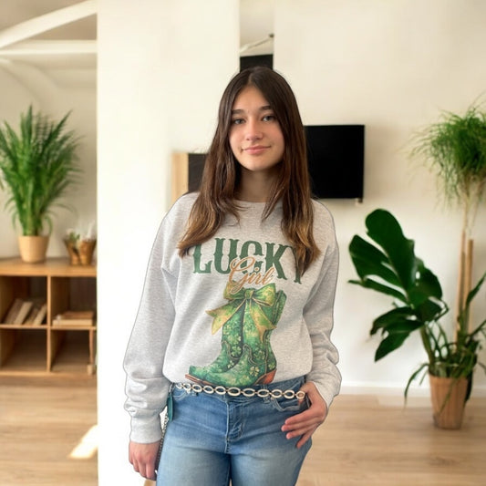 St.Patricks Lucky Girl Cowgirl Boots Sweatshirt