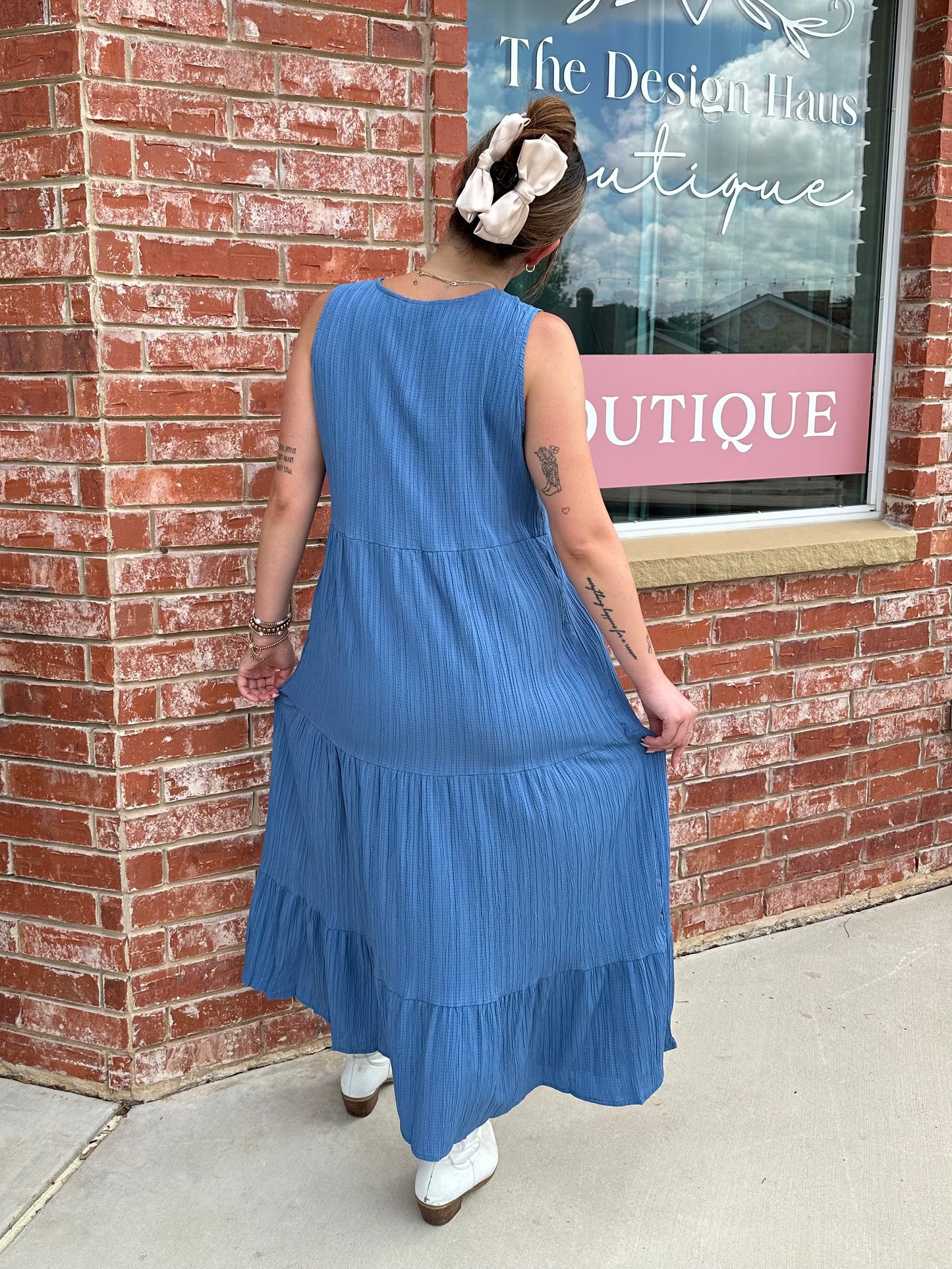 Blue V Neck Maxi Dress