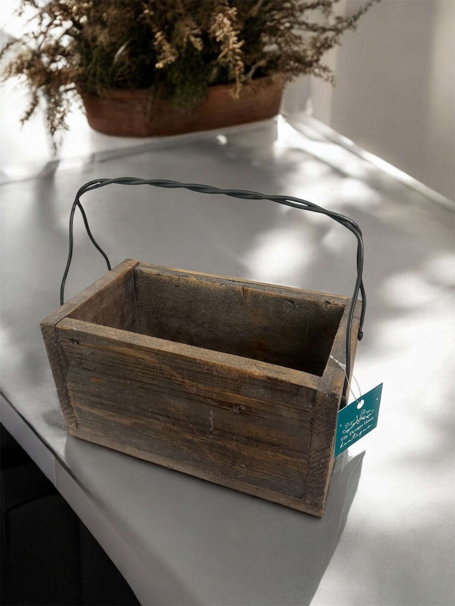 Rustic Wooden Box Home Decor with Wire Handle