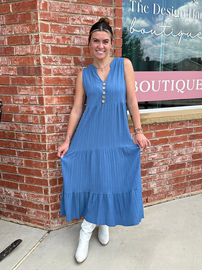 Blue V Neck Maxi Dress