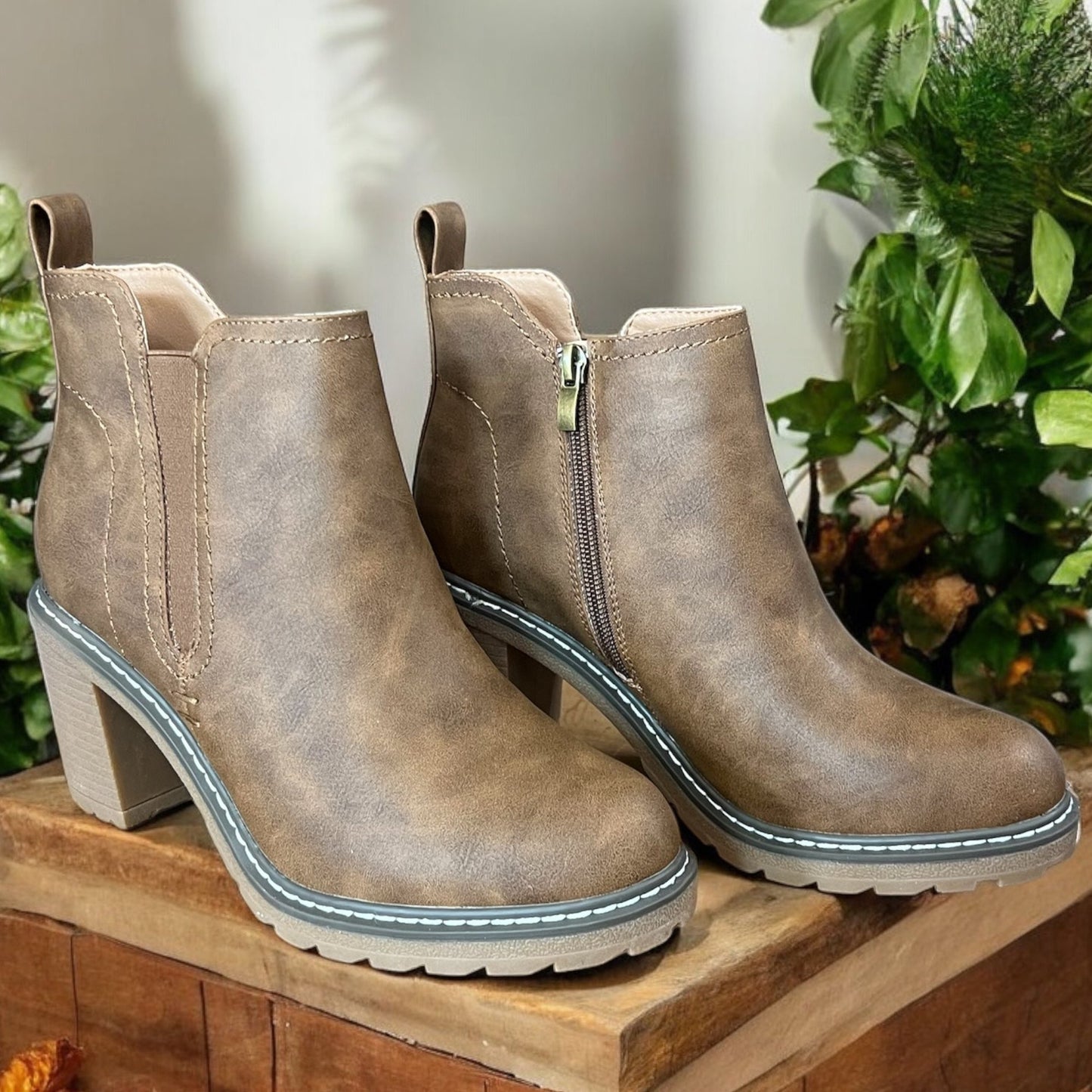 Cognac Leather Ankle Boots
