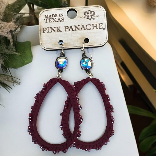 Maroon Beaded Teardrop Earrings