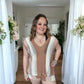 Brown Casual Shorts V-neck Two Piece Set
