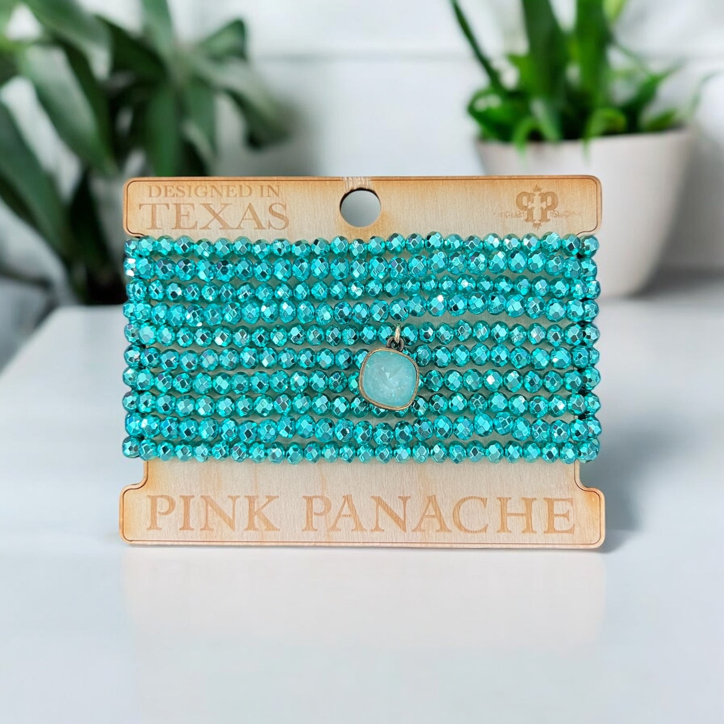 Metallic 10 Stack Faceted Bead Bracelet with Austrian Crystal