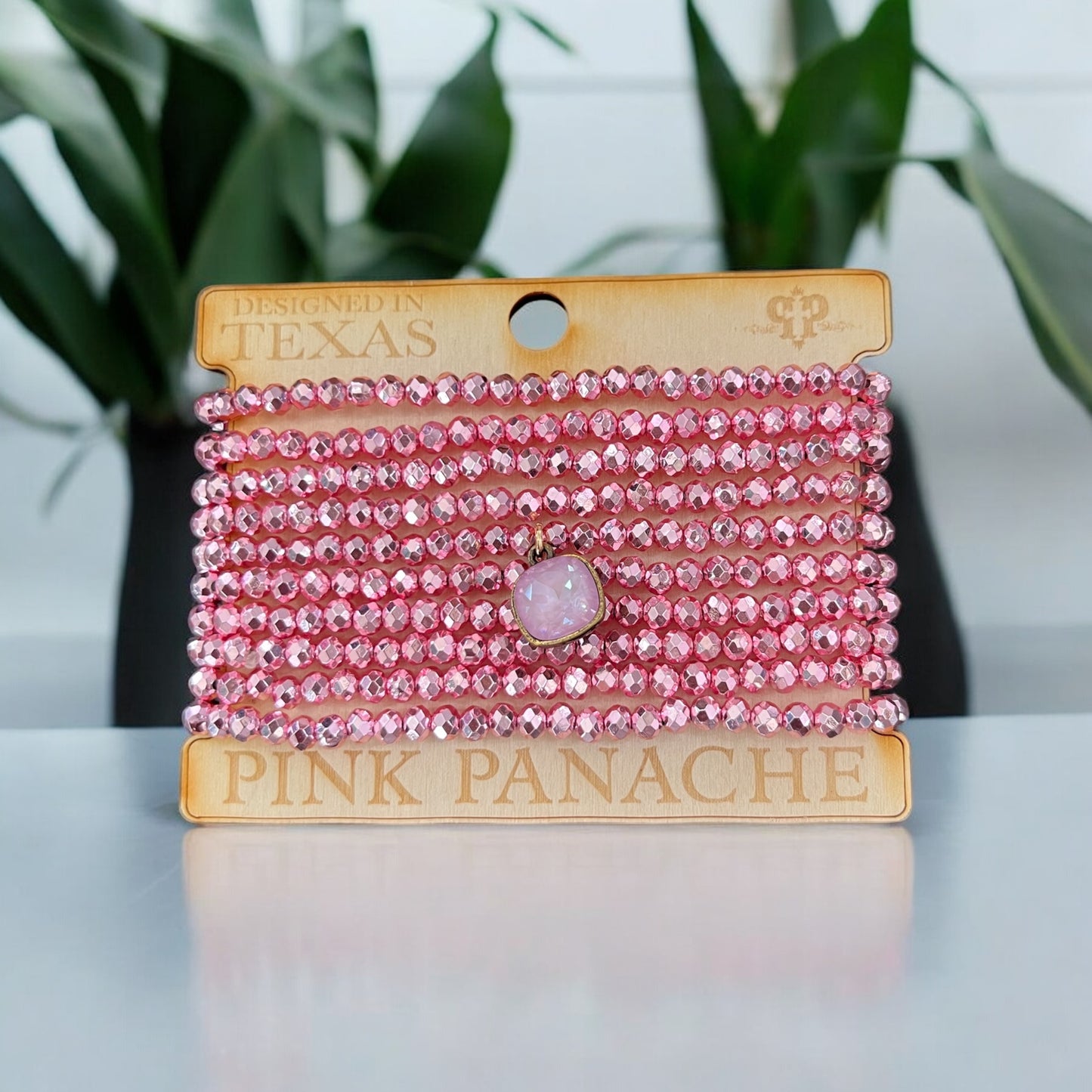 Metallic 10 Stack Faceted Bead Bracelet with Austrian Crystal