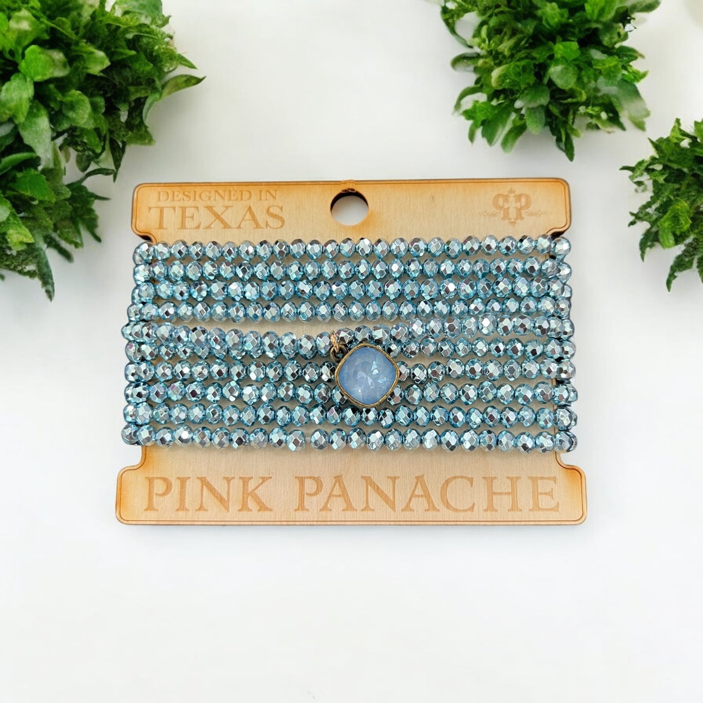 Metallic 10 Stack Faceted Bead Bracelet with Austrian Crystal