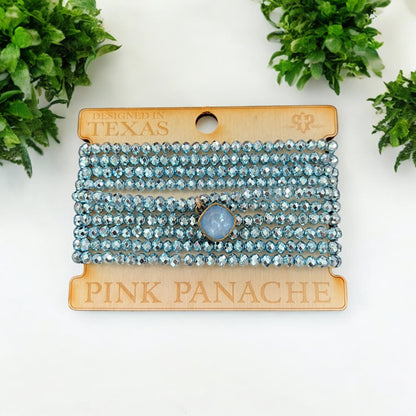Metallic 10 Stack Faceted Bead Bracelet with Austrian Crystal