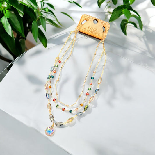 Mixed Multicolor Linked Beads and Chain Necklace