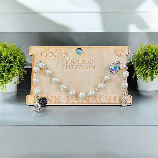Trucker Hat Pearl Bead Chain with Austrian Crystal