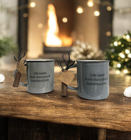 Enamel Campfire Mug with Marshmallow Fork