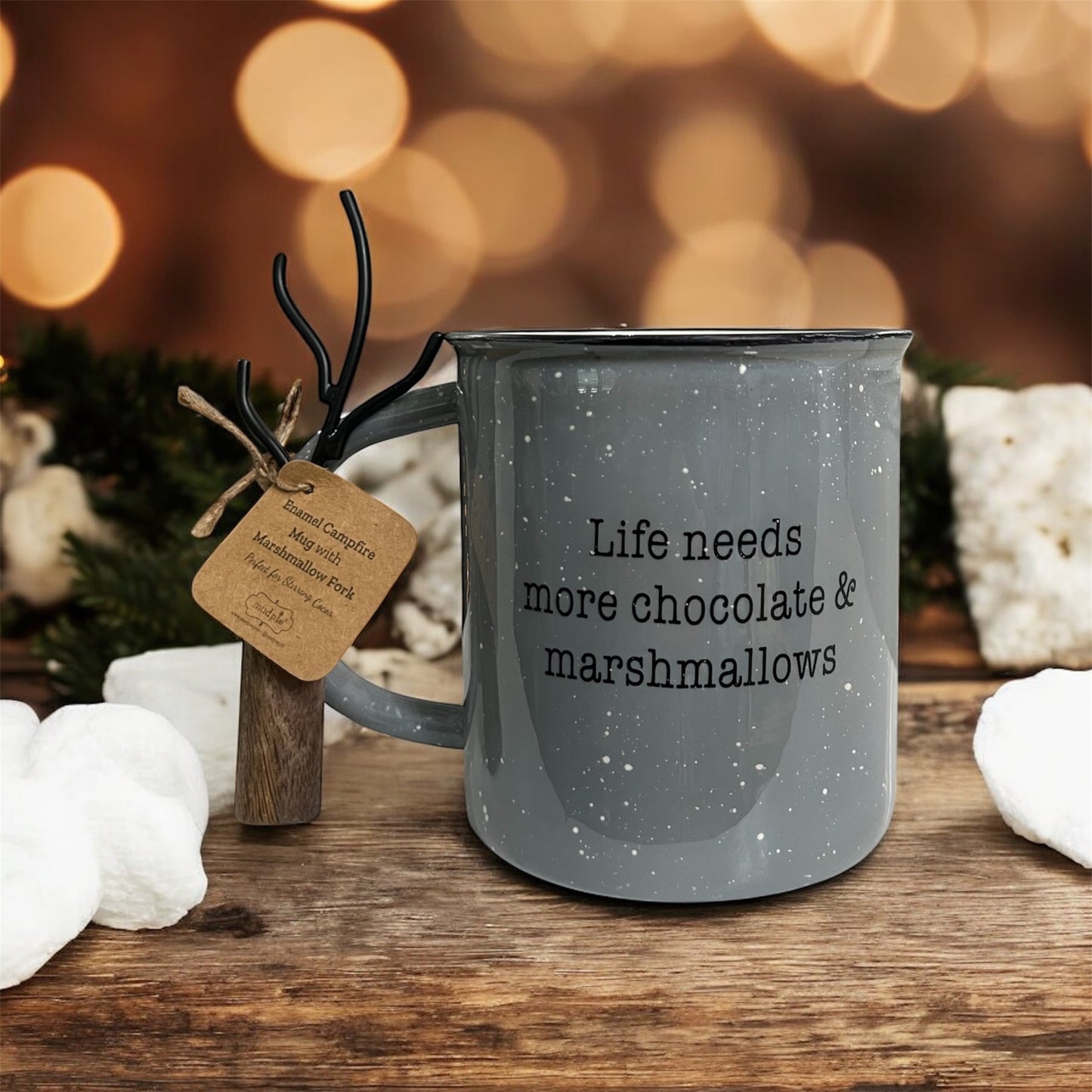 Enamel Campfire Mug with Marshmallow Fork