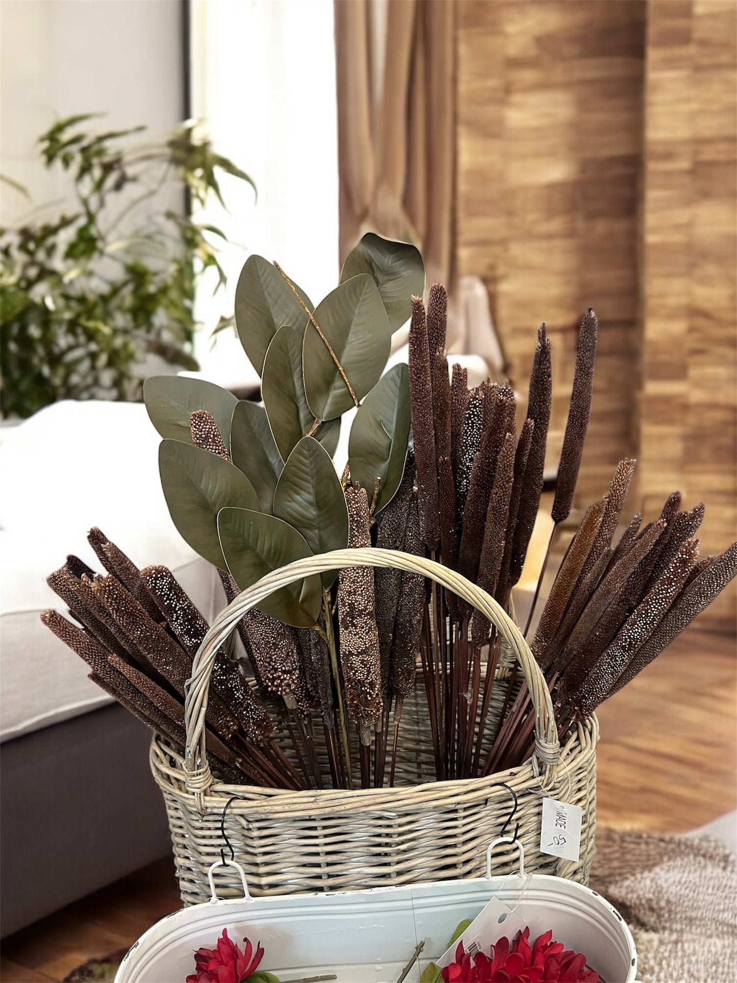 Plastic Magnolia Green Stem Home Decor Plant