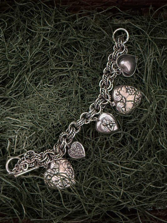 Vintage Sterling Silver Heart Chain Bracelet