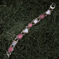 Vintage Sterling Silver Pink & White Stone Bracelet w/ Heart Accents