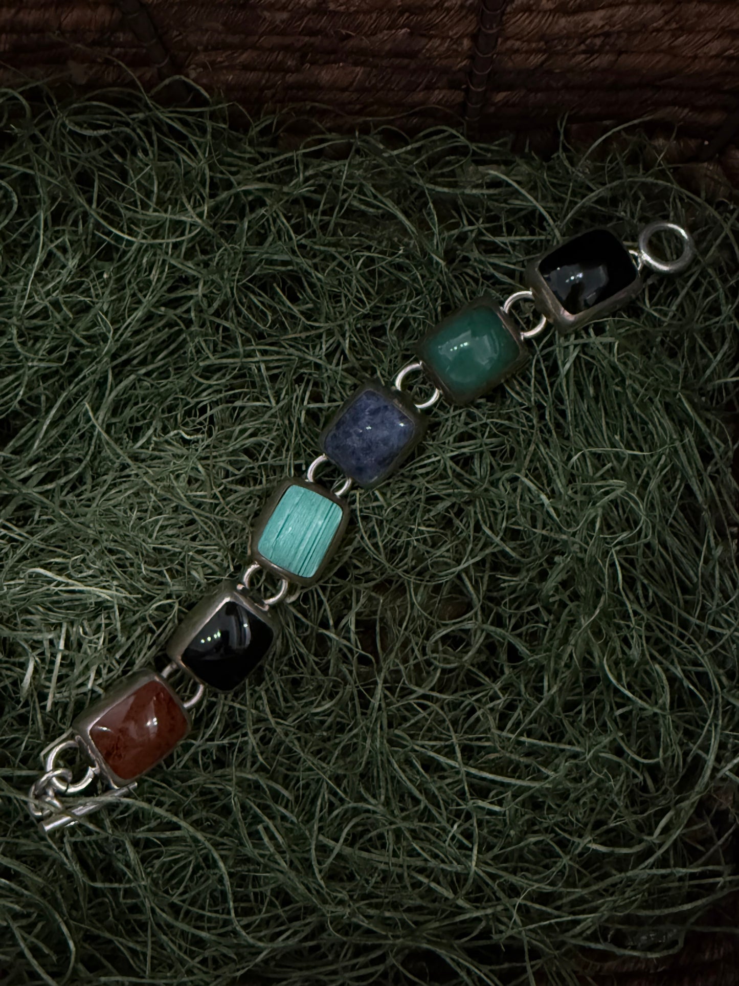 Vintage Chunky Multi-Stone Sterling Silver Bracelet