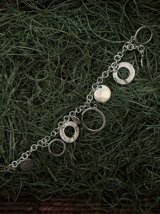 Vintage Sterling Silver Circle Charms Link Bracelet