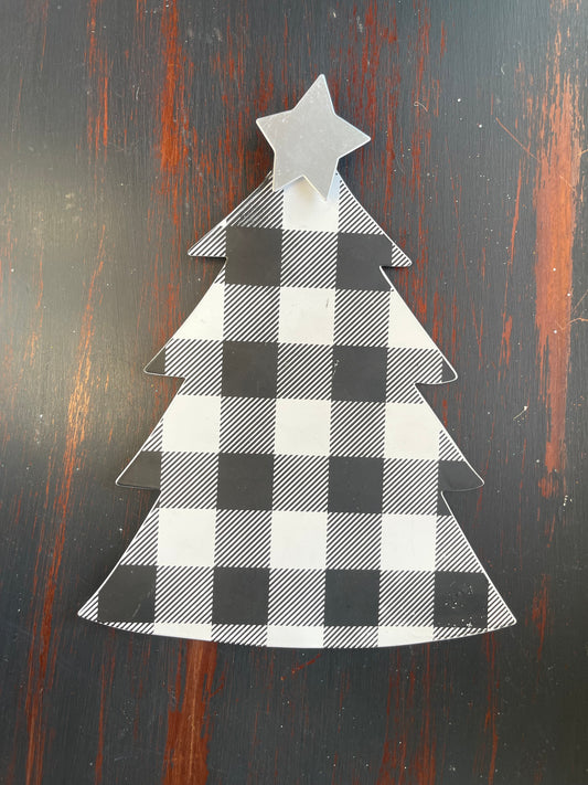 Round top black and white plaid tree