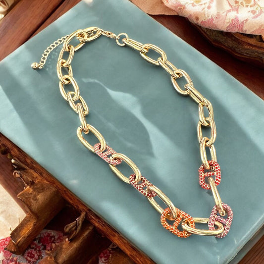 Multicolored Gold Chain & Earrings